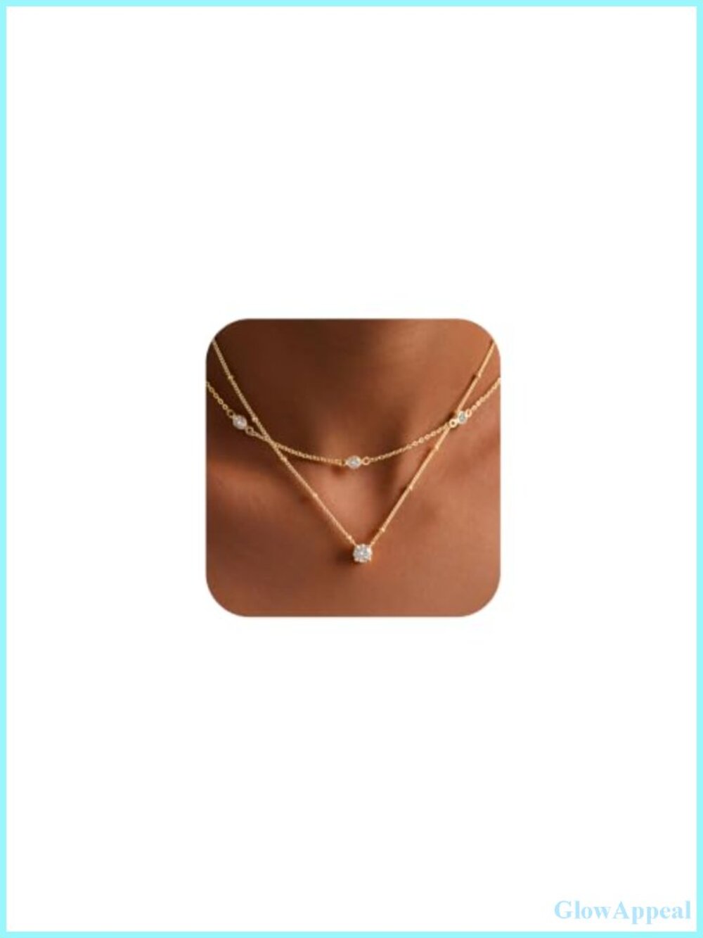 14K Gold Plated CZ Layered Necklace Set Dainty Pendant Necklaces for Women